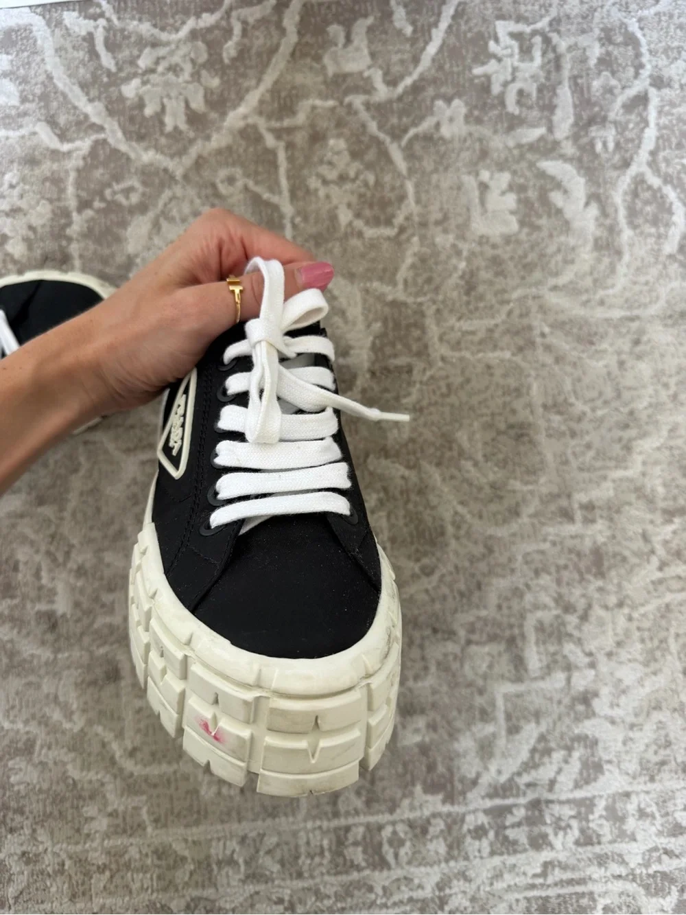 Prada Black and White Platform Sneaker